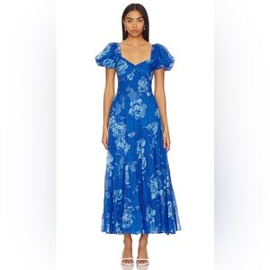 Free People Blue Short Sleeve Sundrenched Maxi Dress